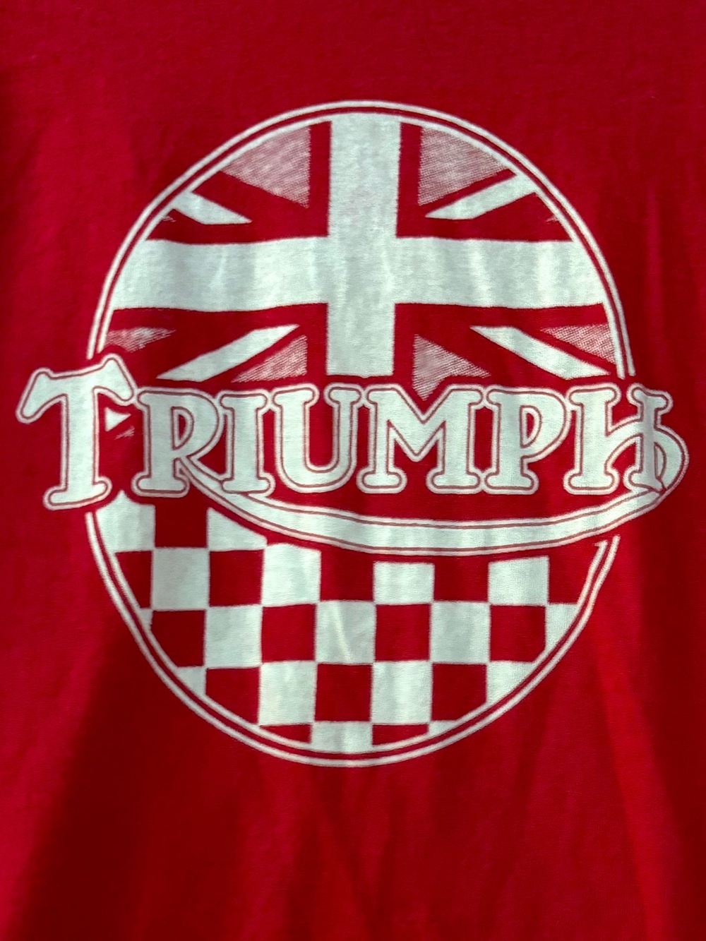 Triumph Motorcycles Oxblood Union Jack Checkered Graphic T-Shirt Size S